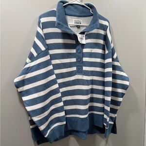 American eagle striped Blue and White Pullover collared 1/3 button sweatshirt M